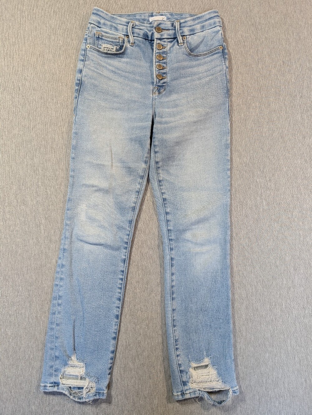 Good American Good Legs Straight Jeans Women's 2/26 Light Blue Button Fly